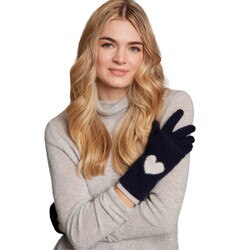 Alashan Cashmere Heart Intarsia 3in1 Glove Women's in Indigo and Champagne